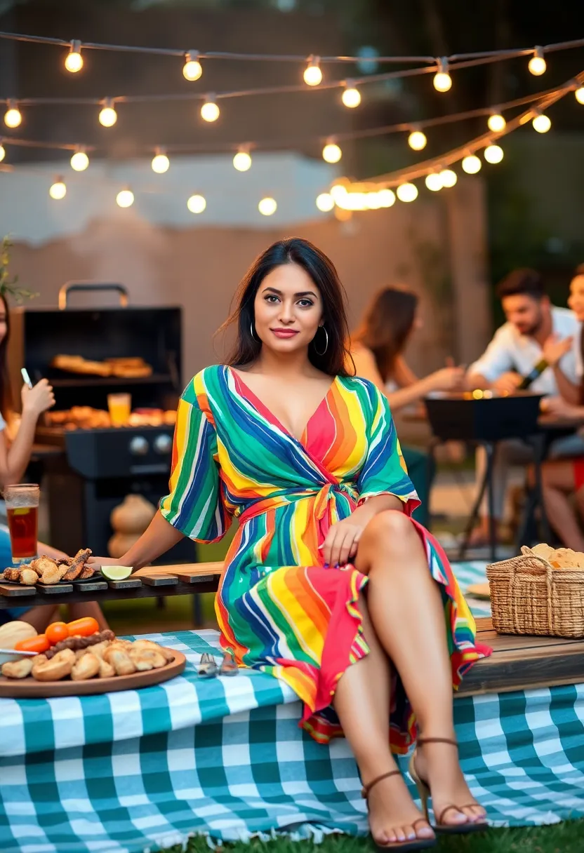 20 Trendy Summer Outfits That Will Make You the Star of Every BBQ (Everyone Will Ask Where You Got #6!) - 7. Colorful Wrap Dress